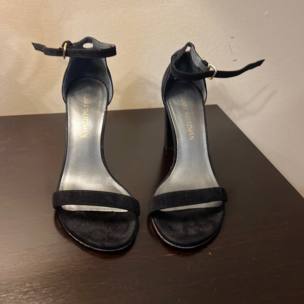 Black suede Stuart Weitzman size 8 ankle strap sandal
